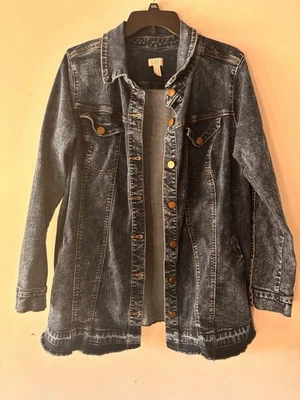 LOGO by Lori Goldstein Denim Jean Jacket with Frayed Hem Medium Wash 18W - Image 1 of 4