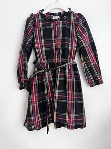 Crewcuts Ruffle Mock Neck Stewart Tartan Plaid Tie Waist Shirt Dress 5 - Picture 1 of 5