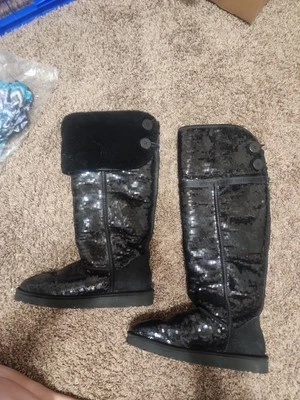 Botas UGG AUSTRALIA Sobre la Rodilla Bailey Brillantes Lentejuelas Negras MUJER TALLA 8 🔥 Foto 1 de 4