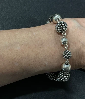 Michael Dawkins Sterling Popcorn Ball and Pearl Toggle Bracelet 26.5g  8" - Image 1 of 4