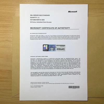 Microsoft SQL Server 2022 estándar 24 núcleos usuario ilimitado CAL certificado de autenticidad DG7GMGF0M7XW Foto 1 de 3