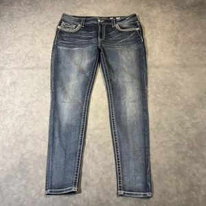 Miss Me Jeans Women 32 Embellished Flap Pocket Quilted Rhinestone Stretch Skinny - Picture 1 of 14