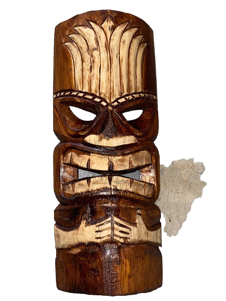 13” TIKI MASK WALL HANGER WOOD TIKI BAR HANGING WOOD ART - Image 1 of 1