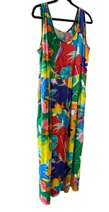 Vintage Jams World Floral Midi Dress Large Sundress Colorful Pockets Pleats - Picture 1 of 11