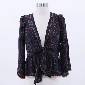 IRO Seidenbluse Top Jarley Damen 36 US 4 S vorne zum Binden schwarz bunt Blumenmuster - Bild 1 von 14