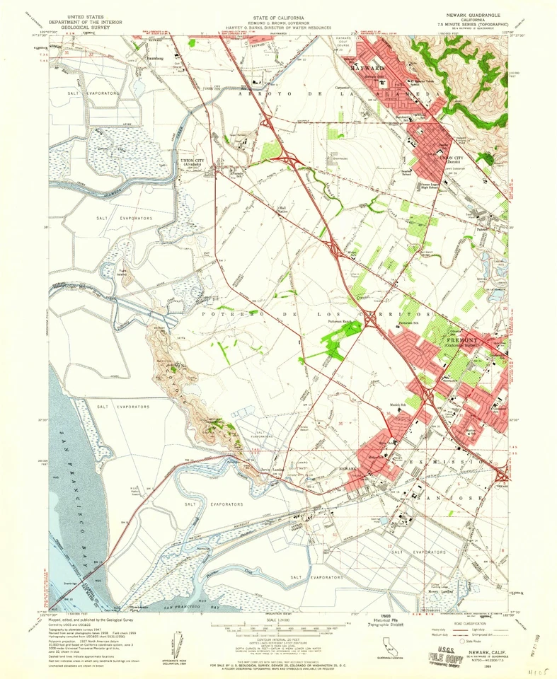 Newark, CA, mapa topográfico, 1959, USGS - impresión mate premium - tierra histórica de CA Foto 1 de 1