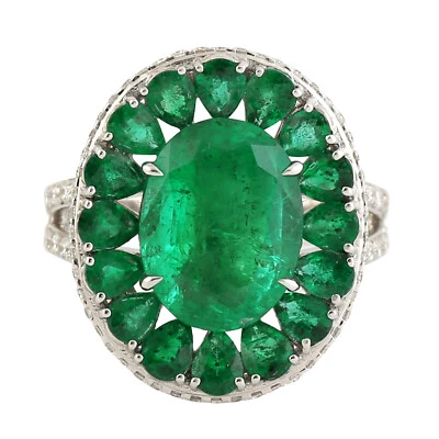 6.04ct Oval Pear Cut Emerald Diamond Cocktail Ring 18k White Gold - Image 1 of 3