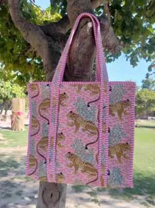 Indian Tote Bags Quilted Handmade Cotton Block Large Shoulder Shopping Bag Women - Picture 1 of 13