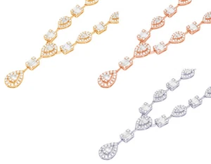 Baguette Cluster 4 7/10 CT Real Diamond Drop Necklace 8mm 14K Gold 16" - Picture 1 of 9