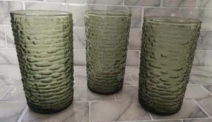 Anchor Hocking Set of 3 Soreno Avocado Green High Ball Glasses Pressed Bark - Picture 1 of 3