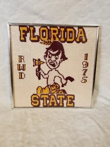 Vintage 1975 Handmade Florida State Cross Stitch Framed Picture - Picture 1 of 7