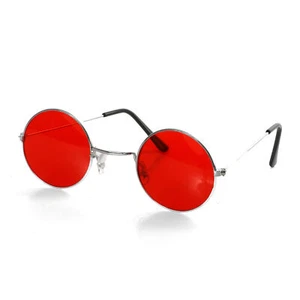 RED ROUND HIPPY GLASSES WITH SILVER FRAME 1960S SARGEANT FANCY DRESS ACCESSORY - Picture 1 of 7