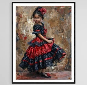 Flamenco Dancer Girl Print, Colorful Spanish Dance Illustration - Picture 1 of 3