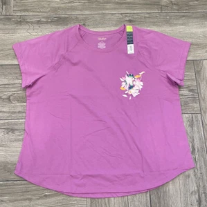 Tek Gear Essential Short Sleeve Pink Floral Workout Top Plus Size Breathable - Picture 1 of 5