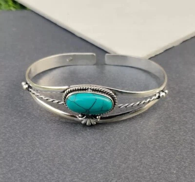 Brazalete y pulsera turquesa natural, hermosos brazaletes de regalo de plata de ley 925 Foto 1 de 4