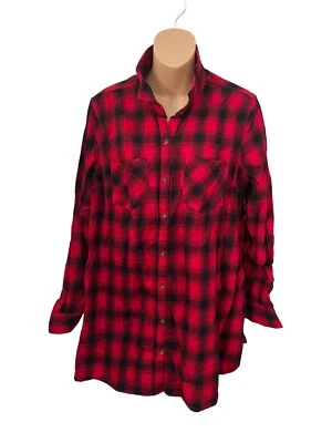 Ingrid & Isabel Maternity Red Black Plaid Soft Flannel Long Sleeve Shirt Size L - Image 1 of 4