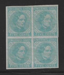 CONFEDERATE STATES #6 MINT BLOCK OF 4. TOP PAIR LH / BOTTOM PR NH  - Picture 1 of 2