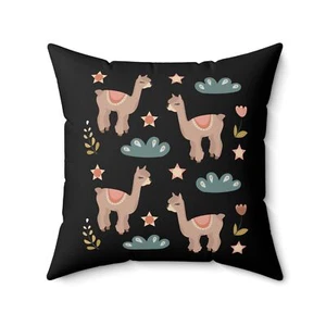 Cute Alpaca Print Square Pillow + Cover, Llama Folk Art Graphic Throw Pillow - Picture 1 of 13