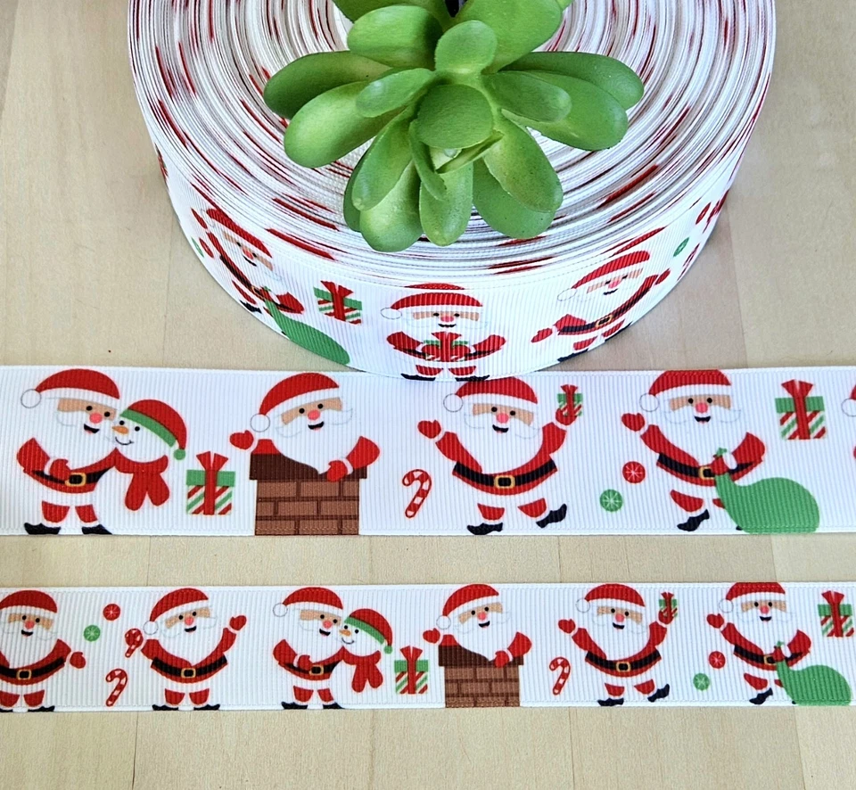 7/8, 1 & 1.5" (1 YD) Santa Claus Grosgrain Ribbon Christmas Snowman Chimney - Image 1 of 1