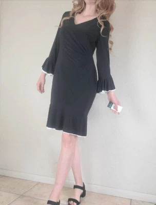 Lauren Ralph Lauren Women Classy Office Work Dress Ruched Black Size 10 NWT $145 - Image 1 of 4