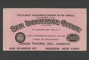 Hudson NY: c.1930s SUN INSURANCE OFFICE Blotter, Craig Thorn Inc., 443 Warren St - Imagen 1 de 2