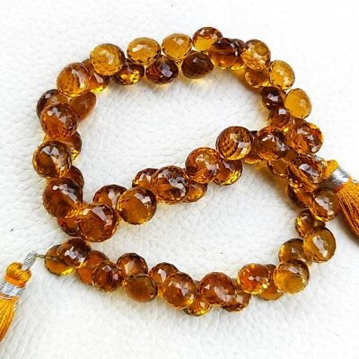 Natural Honey Quartz Gems 7 to 8 mm Size Faceted Onion Briolette Beads 9" Strand - Image 1 of 4