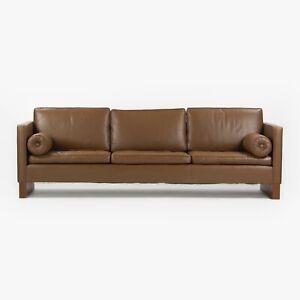 Rare 1960's Mies Van Der Rohe Knoll International Brown Leather Three Seat Sofa