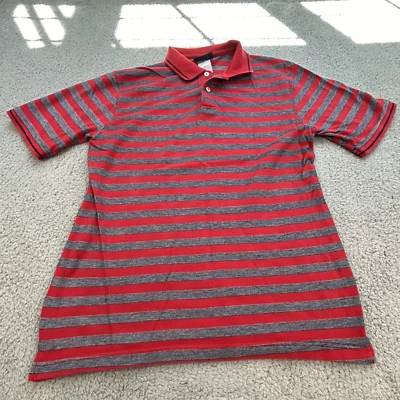 Puritan Mens Shirt Medium Red Gray Striped Polo Knit Short Sleeve - Image 1 of 4