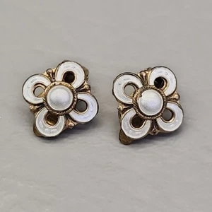 Vintage Mini Clip Earrings Norway David Anderson Sterling Vermeil White Enamel - Picture 1 of 14