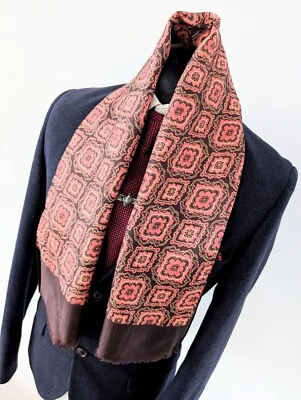 Men's Vintage Red Geometric Scarf, Gents 60's Acetate Retro Scarf Ascot Opera - Image 1 of 4