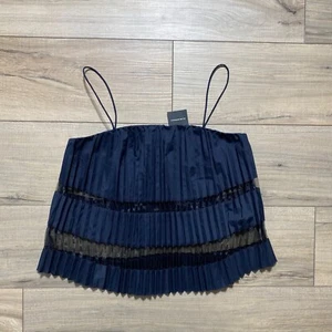 Club Monaco Womens Sunburst Tank Size XS Navy Blue All Over Pleats Cropped Fit - Picture 1 of 9
