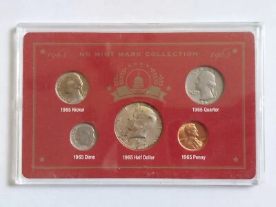 1965 No Mint Mark Collection 5 Coin Set- Half Dollar Quarter Nickel Dime Penny - Image 1 of 2