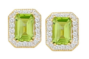 9ct Yellow Gold Octagon Peridot and Diamond Earrings - Picture 1 of 5