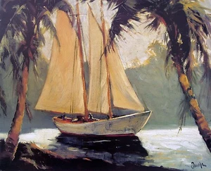Frederick Pawla ""Velero, Santa Bárbara", póster, 22,5""h x 28""w imagen - Imagen 1 de 1