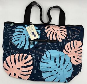 Hawaii Loa Tote Bag Blue & Pink Floral Water Resistant Lightweight Beach Travel