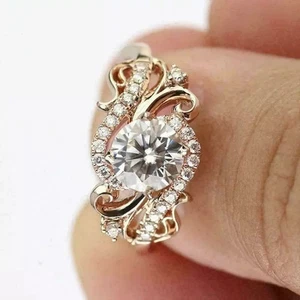 3.20 Ct Round Cut Simulated Diamond Engagement Swirl Ring 14k Rose Gold Plated - Picture 1 of 10