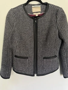 BANANA REPUBLIC Women’s Tweed Zip Jacket w/faux Leather Trim, Size 8 - Picture 1 of 7