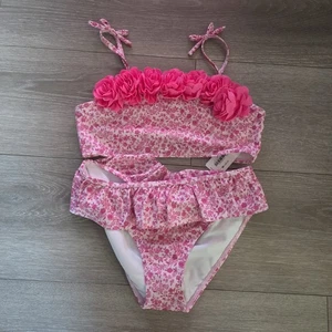 Janie and Jack Girls Floral Ruffle Swimsuit Size 12 Pink - Picture 1 of 3