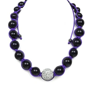 Black Crystal Ball and 20mm White Crave Ball On Blue Lace Adjustable Necklace - Picture 1 of 4