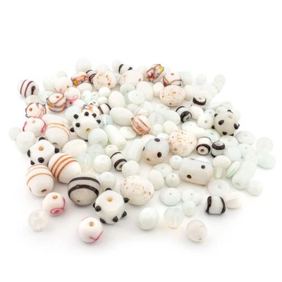 Lampworkperlen Mix Weiß 100g Glas Handgemacht DIY 3,5-15 mm - Bild 1 von 4