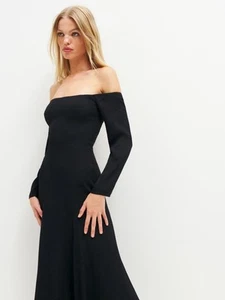 Reformation Ballari Off Shoulder Long Sleeve Dress Black Sz4 BNWT MSRP: $268 - Picture 1 of 7