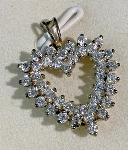 NEU 925 Sterlingsilber klar Strass offenes Herz 1" x 0,375" Anhänger - Bild 1 von 4