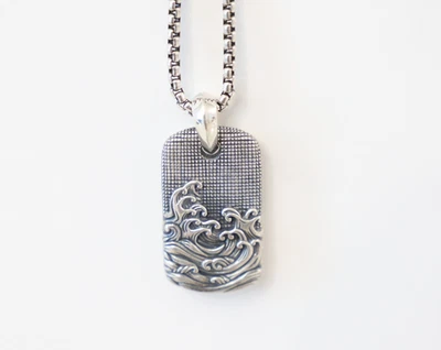 Ожерелье David Yurman из стерлингового серебра 35 мм с подвеской в виде жетона с волнами 2,7 мм 22 дюйма - Изображение 1 из 4