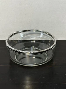 Vintage Baroque Style Bormioli Rocco Italian Made Salad Bowl Silver Plated Trim - Picture 1 of 9