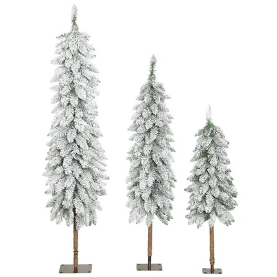 HOMCOM Set of 3 Flocked Christmas Tree, Pencil Downswept Xmas Tree - Image 1 of 4