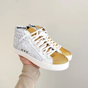 P448 Sneakers alte palma stringate punta tonda bianco/oro 37 - Foto 1 di 10