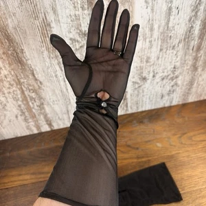 Elegant VINTAGE Evening Gloves Black Long See-Through - Pre 1980 Classy! - Picture 1 of 7