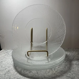 6 Vtg Arcoroc Clear Glass Diamond Textured Swirl USA Dinner Plates 9 1/8" - Picture 1 of 14