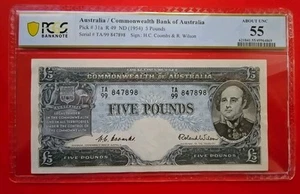 1954 Australia 5 Pounds Coombs / Wilson. PCGS 55 (About Uncirculated)  - Bild 1 von 2