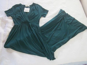 Hello Miz Womens Dress Size M Reyna Wrap Hunter Green Maxi Short Sleeve - Picture 1 of 7